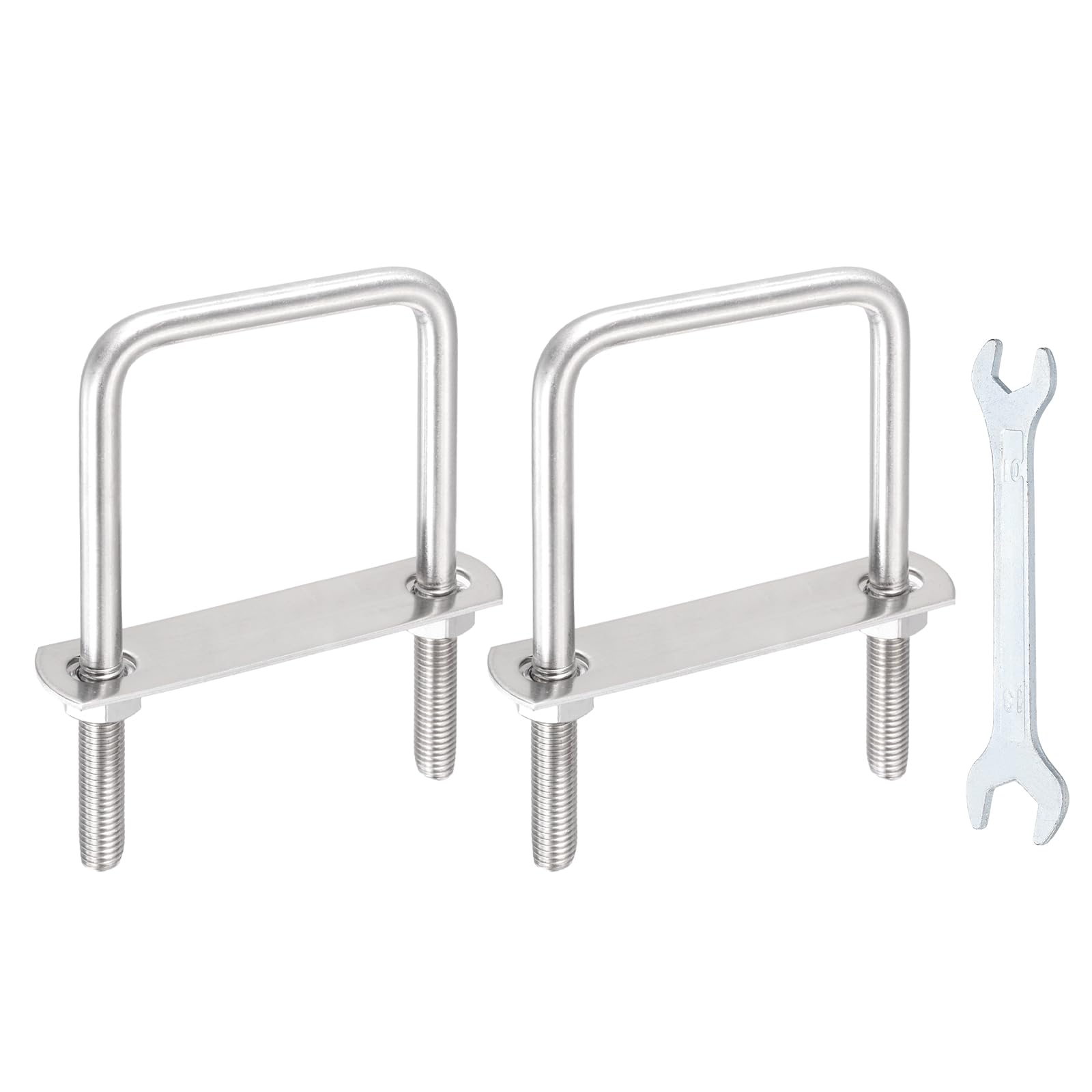 sourcing map 2 Sets M10 Square U-Bolts, 2.83"(72mm) Inner Width 3.9"(100mm) Length 304 Stainless Steel U Clamp Bolts with Nuts, Plates and Wrench for Trailer Ski Boat Fishing Boat โ image 1