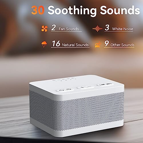 Image of DailyBody Sound Machine White Noise Machine with 30 Soothing Sounds 32 Levels Volume 5 Timers and Memory Function Effectively Blocks Noise Ideal Sleep Machine for Baby Kids Adults (White)