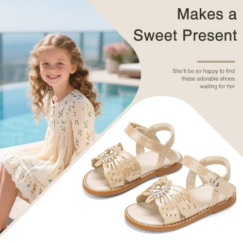 Image of THEE BRON Toddler Girls Sandals Wedding Flower Girl Dress Shoes Open Toe Flats