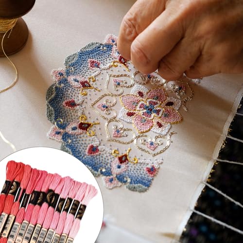 Image of 12 Skeins 105 Yards 6 Strands Pink Embroidery Floss Cord Friendship Bracelet String Threads Variegated Gradient Bulk Cross Stitch Thread Yarn Set for Sewing Making Knitting Craft DIY Supply