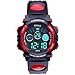 Reloj Digital para Niños,Niños Niñas 50M (5ATM) Impermeable 7 Colores LED Relojes Deportivos Multifuncionales para Exteriores con Alarma (Negro Rojo)