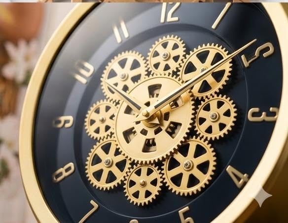 Image of Moving Gear Wall Clock, Round, Gold and Rose Gold Finish, Options (NEW Black, Set of 1 Clock)