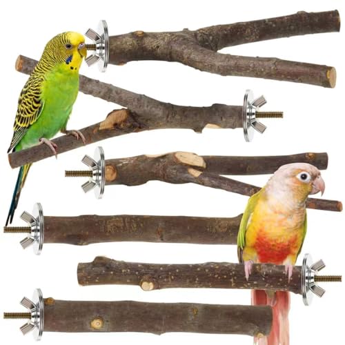 Image of 6 Pack Natural Wood Bird Perches for Cage, Wooden Parrot Perch | Wood Bird Stand Toy, Hardwood Branches, Climbing & Chew Toy for Bird Cage Accessories, Ideal for Parakeets Budgies Cockatiels