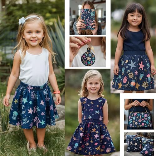 50x150cm Unterwasserwelt Baumwollstoff - Damen und Kinderstoffe aus 100% Baumwolle - Stoffe zum Nähen für Kinder - Meerestiere Muscheln Fische Kinderstoff - Premium Baumwollstoffe - keine Meterware