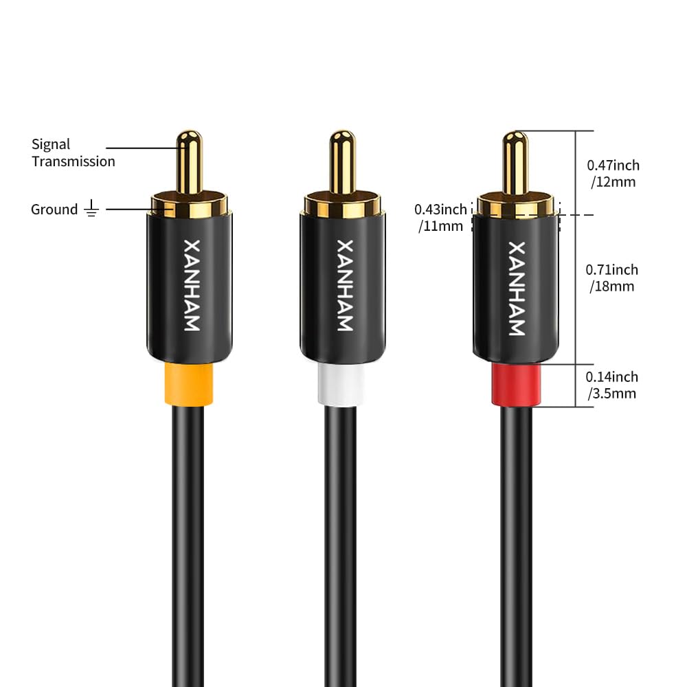 Cable 3RCA a 3RCA de 6.6 pies, contactos chapados en oro, 3 RCA macho a macho, cable de audio para altavoz, sistemas de alta fidelidad, cine en casa, HDTV, etc.