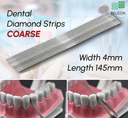 Image of BELEON Dental Diamond Strips - Coarse 5pcs 4mm x 145mm - Dental Stainless Steel Strips Abrasive for Contouring Teeth Sanding Strip Gross Reduction Polishing Teeth File Grinding Tooth Polisher