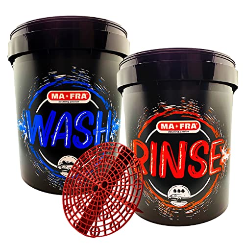 Ma-Fra, Lot de 2 seaux et grille de lavage de voiture avec 2 seaux de détail comprenant un seau de...