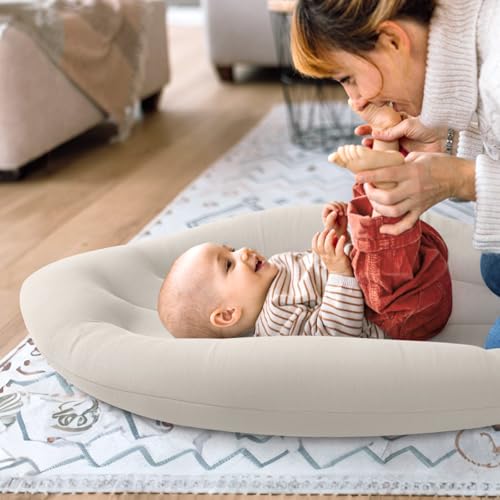 Image of Baby Lounger for Newborn: Skin-Friendly & Breathable | for 0-12 Months Infant Tummy Time Playtime & Diaper Changes - Portable & Lightweight Cushion for New Parents (Light Grey)
