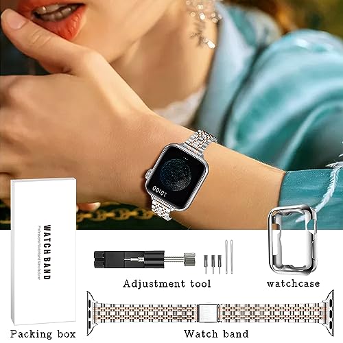 Image of QUNDAXI Slim Watch Band Compatible with Apple Watch 41mm 45mm 42mm 44mm 40mm 38mm Metal Stainless Steel Watchband Suitable for iWatch 11 /10 /9 /8 /7 /6 /5 /4 /3 /2 /1 /SE Series Women Luxury Strap
