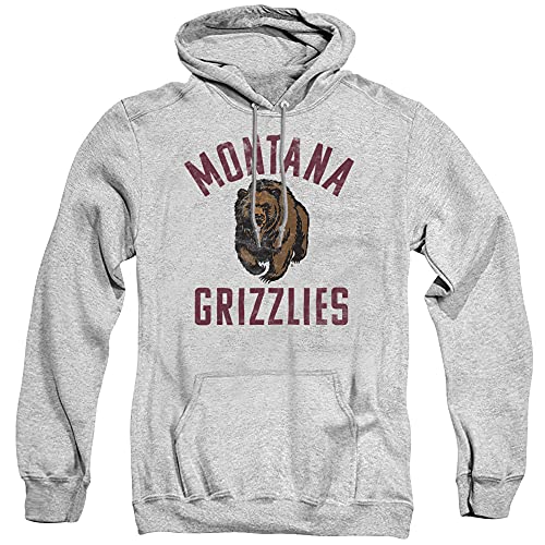 University of Montana Official Grizzlies Logo Unisex Adult Pull-Over Hoodie ,Athletic Heather, Small, CLCMT201-AFTH-1