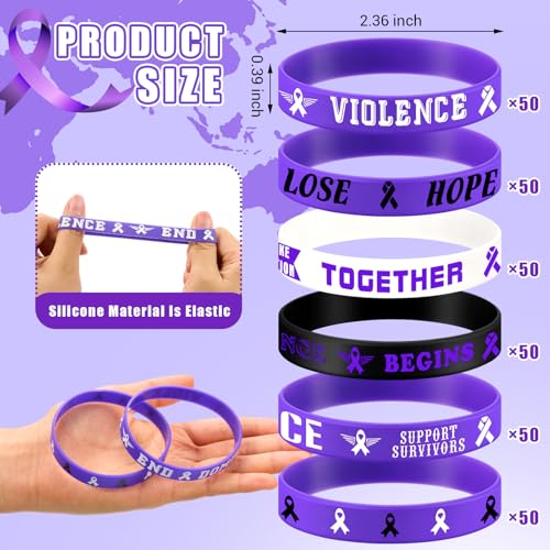 Image of Landical 120 Pcs Domestic Violence Awareness Bracelets Bulk End Domestic Violence Silicone Wristbands Purple Ribbon Awareness Bracelets