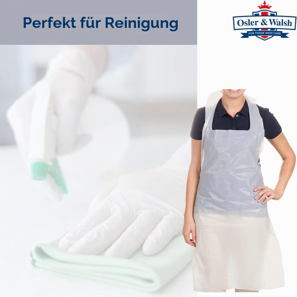Osler & Walsh Hochwertige Einwegschürzen für Damen und Herren, 686 mm x 1170 mm, Polyethylen-Schürzen für Erwachsene, 16 Mikrometer, flach verpackt, Größe und Spezifikation, Weiß, 100 Stück