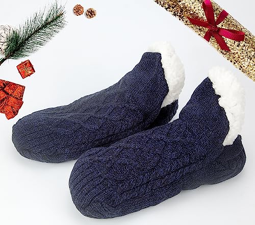 Image of Women Knitted Slipper Socks Cozy Sherpa Fuzzy Socks Non Slip Socks Winter Indoor Double Layer Bedroom Slipper Socks