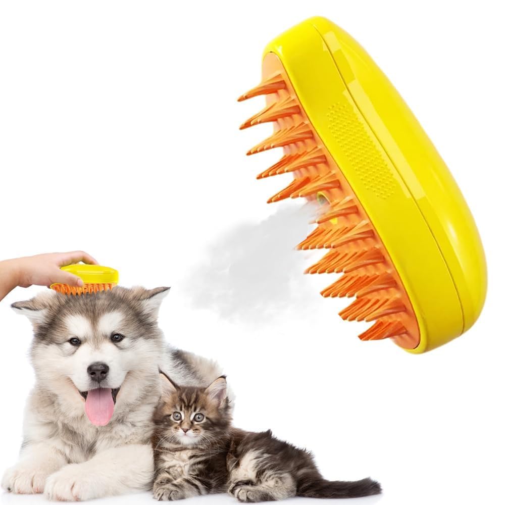 Pet Brush Steamer Comb for Cats and Dogs Multifunctional 3 in 1 USB Rechargeable Massage Hair Cleaning Grooming Steam Brush