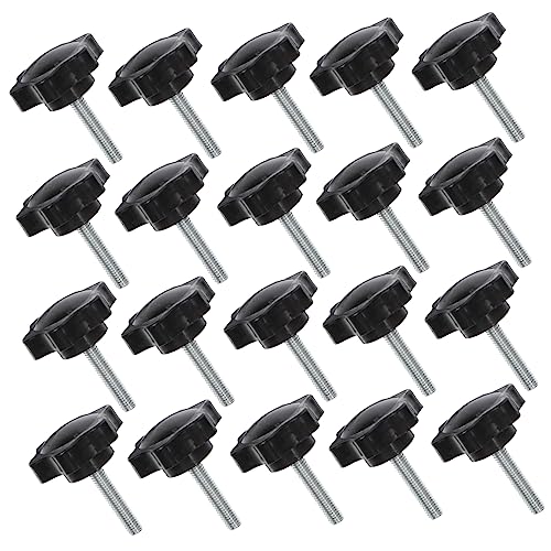 MUCKLILY 20pcs Handle Clamping Knob Star Knobs Thread Canopy Screws for Swing Spicket Knob with Screw Star Knob Knurled Threaded Knob Clamping Handle Screw Bolt Knob Black Carbon Steel