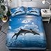 LWXTYJ Pościel druk cyfrowy 3D, ocean delfin zwierzęcy - (173 x 218 cm + 80 x 80 cm * 2) poszewki na poduszki i kołdry, 100% mikrofibra 3 szt. zestawy poszewek na kołdrę na cztery pory roku użytkowania
