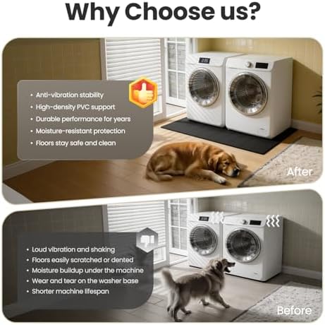 Washer Dryer Anti-Vibration Mat Foldable Rubber Mat for Washing Machine, Waterproof, Noise Reducing Pads Non-Slip Shockproof Mat for Floor Protection, 63 * 29.5 Inches - 5