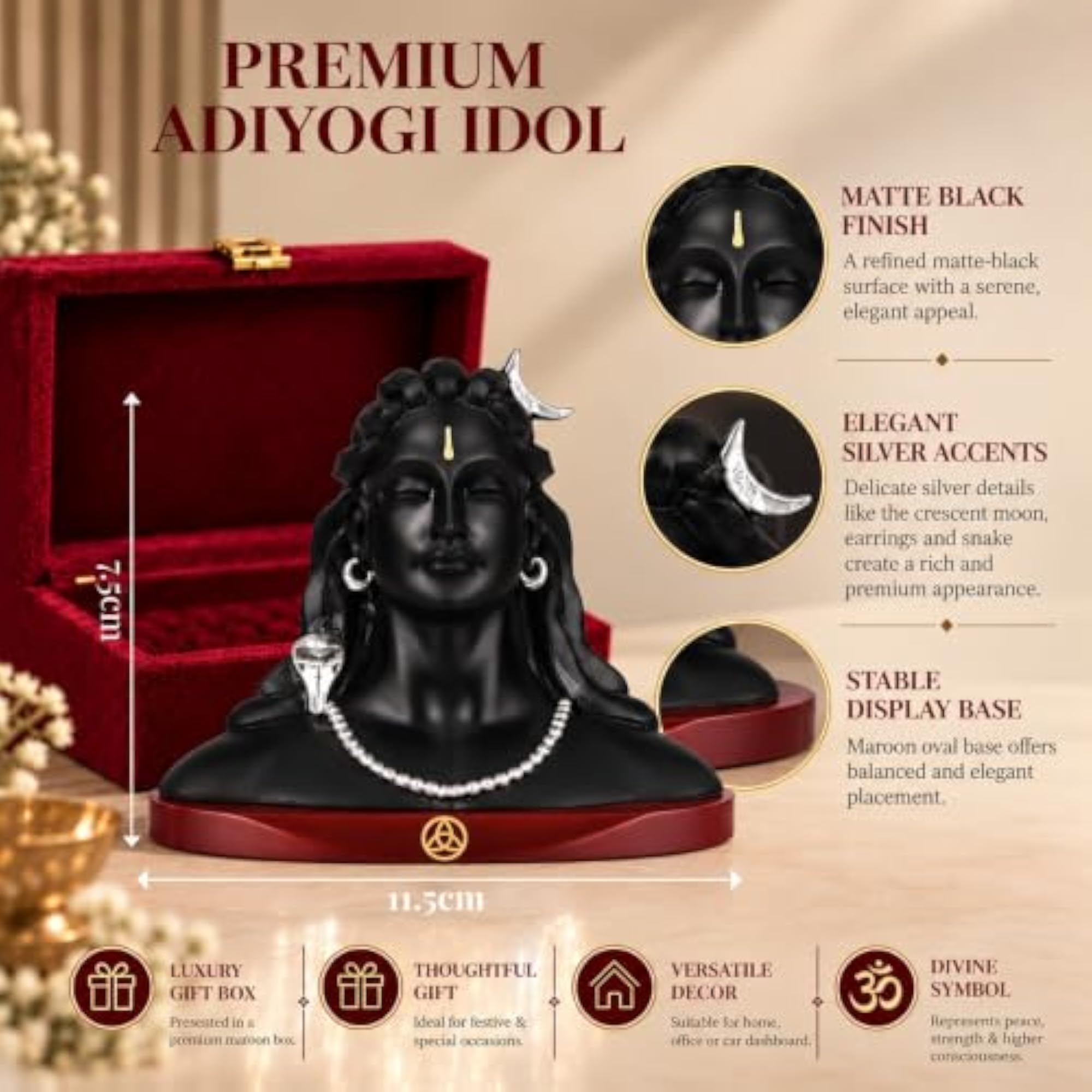 999 Silver-Plated Adiyogi Shiv Ji Idol, Spiritual Home Decor