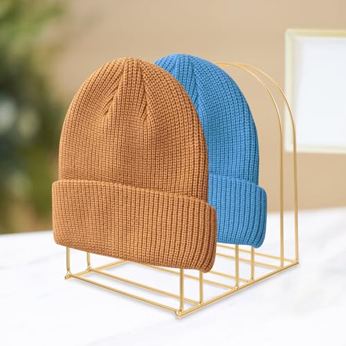 Présentoir à bonnets métal doré support chapeaux tricotés