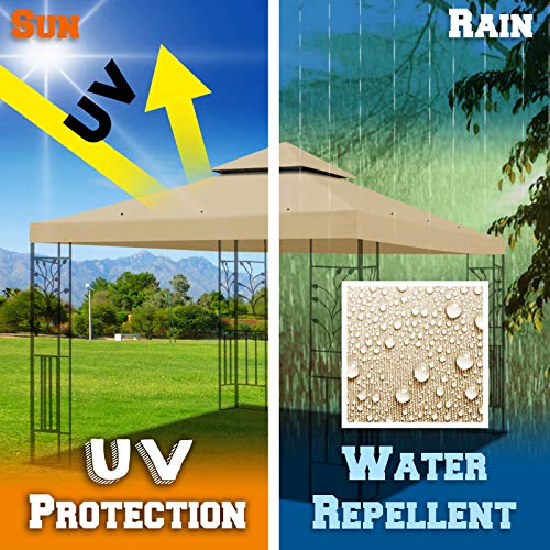 BenefitUSA 10x10 FT Gazebo Canopy Replacement Top Double Tiered Canopy Top Cover (Beige)