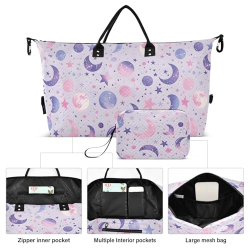 Large Travel Duffel Bag Sports Tote Gym Bag Overnight Weekender Bags Celestial Moons Planets Carry On Luggage with Toiletry Bags2