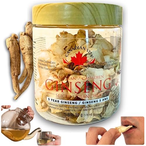 Canadian Vita Ginseng Root Slices - Premium Canadian Ginseng for Tea or Chewing | Herbal Energy & Focus Supplement - Authentic Dried Ginseng Root from Ontario Farm