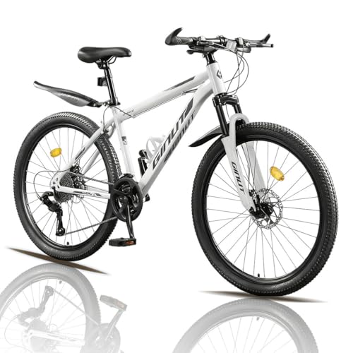 CUIOT 26インチのマウンテンバイクス 21段変速 高炭素鋼フレーム 防滑タイヤ 機械式ディスクブレーキ 前サスペンション リアキャリア付き クロスバイク シテ 大人用 MTBクコストパフォーマンス 通勤 通学 街乗り シティバイク スポーツバイク オ