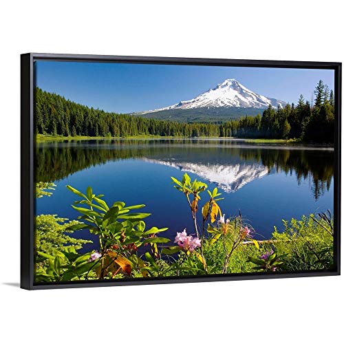 Reflection of Mount Hood in Trillium Black Float Frame Canvas Art, Oregon Artwork