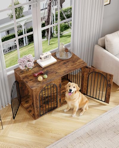 Hzuaneri Hundekäfig Möbel, 108 cm Hundebox für Zuhause, 3 Türen, Bogentür, Moderne Hundebox Indoor für Hunde, Beistelltisch, Hundekäfig Hochbelastbar, 108 x 64 x 76 cm, Vintagebraun DFC86001B