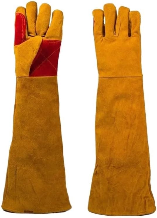 23.6 Inch Long Sleeve Leather Welding Gloves, Heat Stove Fire Barbecue And Gardening