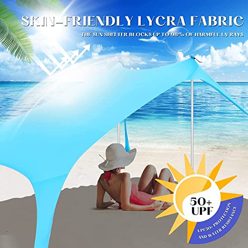 Image of Beach Tent Canopy, UPF50+ Beach Shade Portable Sun Shelter with 4 Poles, 4 Sandbags & Carrying Bag, Family Beach Sunshade for Beach, Camping, Picnic, Backyard (Blue 11x10 FT) (Sky Blue 7x7FT)