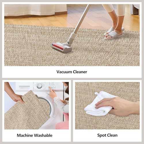 Tapis bohème chambre lavable coton kaki rustique 91x152