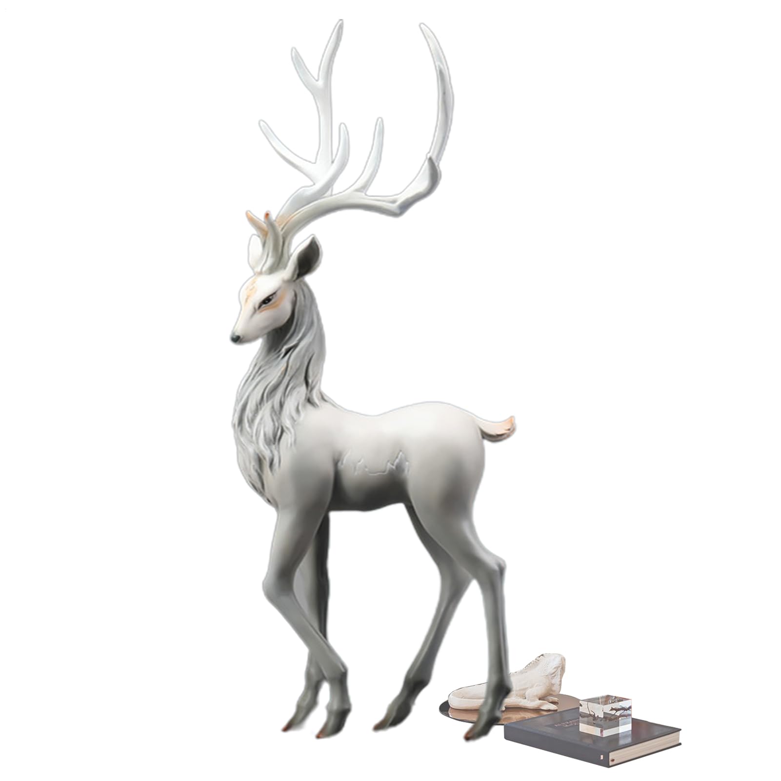 Figurka Renifera, Dekoracja Renifera - żywiczna figurka jelenia | Elegancka statua jelenia na ozdoby świąteczne, żywiczne figurki zwierząt łosi do wystroju domu