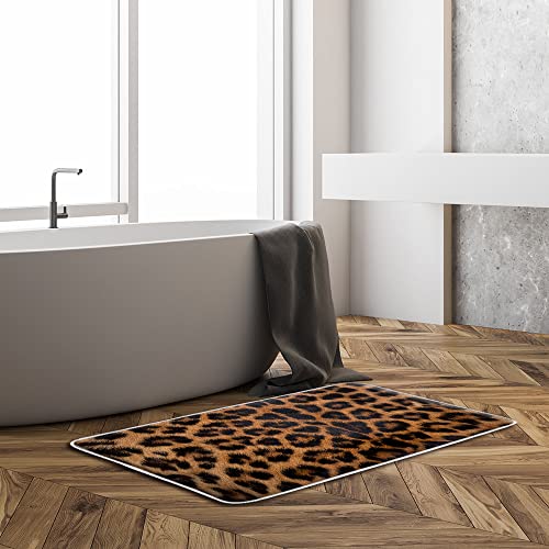 Leopard Print Bath Mat Cheetah Brown Wildlife Safari Animal Skin Powerful Panthera Big Cat Tiger Vintage Farmhouse Bathroom Kitchen Rugs,17.8X29.5 Inch #TOP1