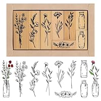 8 Stück Stempel Personalisiert, Vintage Holzstempel Blumen Stempel, Pflanzen Blumen Gräser Holzstempel mit Naturpflanzen Mustern, für Basteln Geschenkanhänger, DIY Fotoalben, Crafts (8)