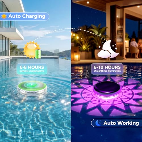 CDN Solar Powered Floating Pool Lights (2 Pack), Solar Pool Lights with Remote, 9 Color Modes & Timing, IP67 Waterproof for Inground Above Ground Pool, Pool Party, Bathroom, Garden Pool Accessories — view 2
