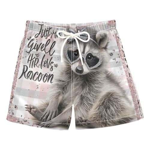 miaozhen Pantalones cortos de playa para niño Just A Girl Who Loves Raccoon, pantalones cortos de playa para niños pequeños, elásticos de secado rápido (palabra de la suerte), Just a Girl Who Loves