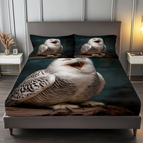 Fitted Sheet Twin Size Bedding Set for Kids Girls Women Men Room Decor, Soft Microfiber & Deep Pocket & Wrinkle Free Animal Birds Bedding Sheets, White
