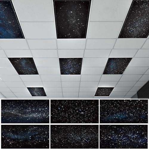 6 Pcs Fluorescent Light Covers with 60 Magnets Decorative for Classroom Ceiling Light 4 x 2 Feet Magnetic Light Covers Filter Easy Install for Office Hospitals & Home Drop Ceiling Supplies (Star)