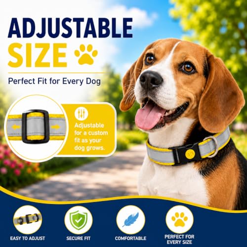 Image of Reflective Dog Collar, Quick Release Buckle, Adjustable Size | for 14-23 Kilograms Dogs (M, Yellow)