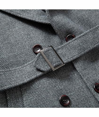 SOMTHRON Men's Trench Coat Wool Blend Slim Fit Notch Lapel Double Breasted Belted Jacket Business Pea Coat Overcoat4