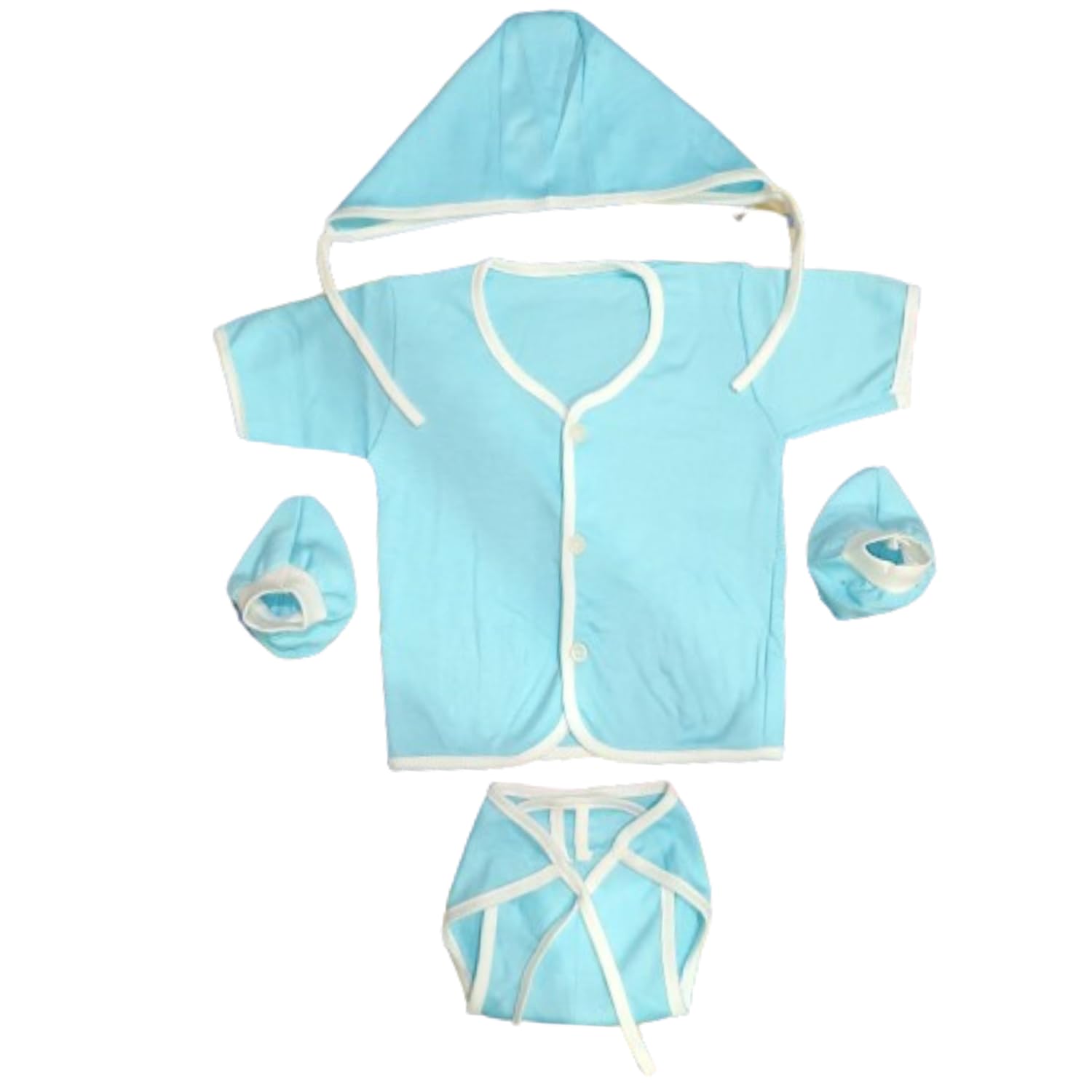 Castle Care - Newborn Baby Cotton Garment Gift Set - Cotton fabrics plain Jhabla with Cap, Nappi, & Booties Set-picture-19