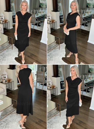 Happy Sailed Women's Spring Summer Short Sleeve Cowl Neck Ruched Waist Flowy A Line Midi Dresses Party Cocktail Dress3