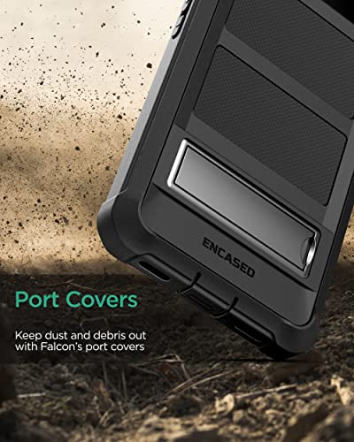 Encased Falcon Armor For Pixel 6A Case With Kickstand, Protective Built-In Screen Protector With Metal Stand (Google Pixel 6A 2022) Black #TOP4