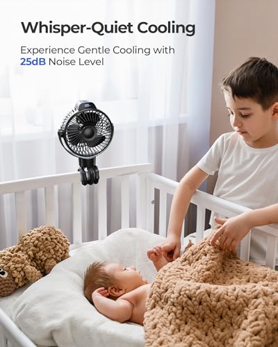 Koonie-Portable-Stroller-Fan-for-Baby-Rechargeable-Battery-Operated-3-Speeds-360-Rotation-25db-Low-NoiseDigital-Display-Detachable-Flexible-Tripod-Clip-on-Car-Seats-Tent-Crib-Treadmill