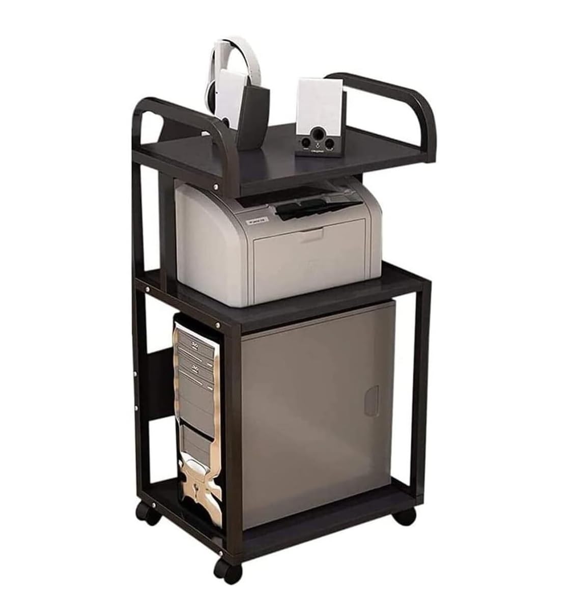 Supporto Stampante Scaffale per Stampante Mobile con Supporto per A 3 Livelli 4 Ruote E Ripiano Carrello per Moderno per L'home Office per Ufficio