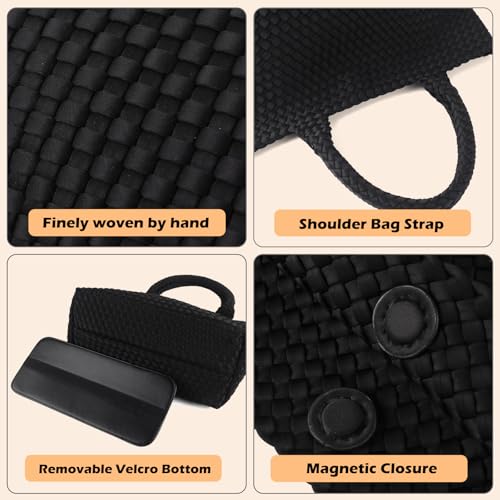 Bolso tote tejido para mujer, negro, grande, bolso de mano madre-hija con bolsa desmontable – bolso shopper texturizado miniatura 3