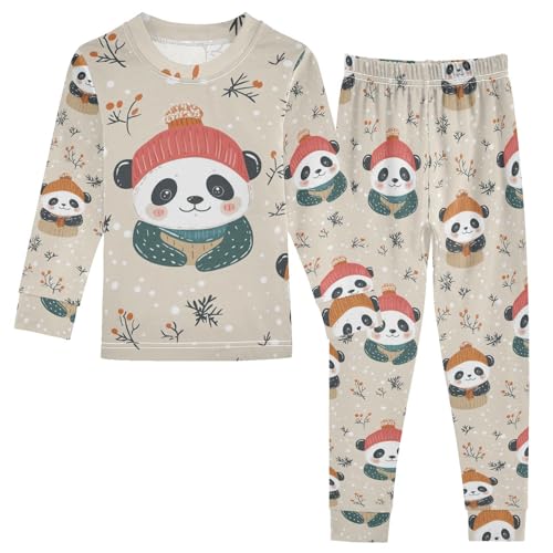Fustylead Happy Winter Cartoon Panda Pajamas Cotton Sleepover PJ Set Long Sleeve Lounge Wear