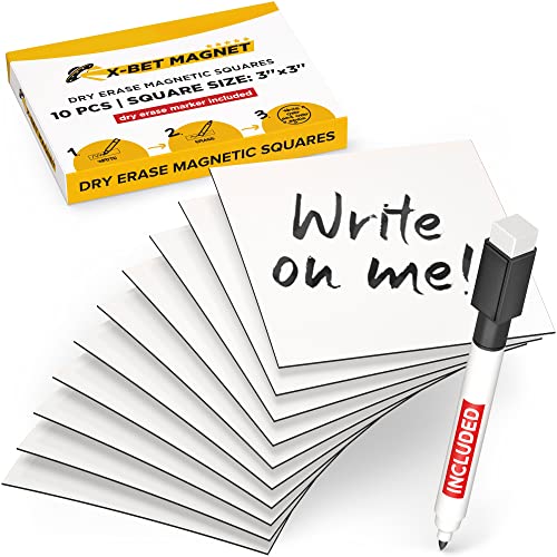 Magnetic Dry Erase Labels 3x3 - Dry Erase Magnetic Stickers to Write On - Blank Reusable Sticky Notes - Dry Erase Magnetic Sheets - Square Magnets for Whiteboard, Metal Shelving and Fridge