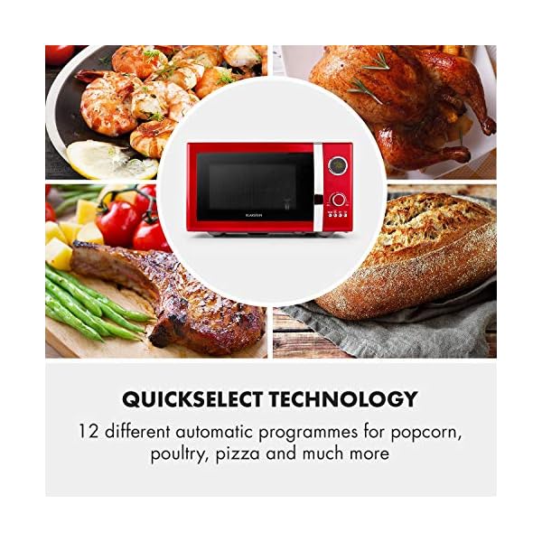 Klarstein Fine Dinesty - Mikrowelle, Mikrowellenofen mit Grill, Retro, Metall-Gehäuse, 23L Garraum, 800W Mikrowellenleistung, 1000W Grillleistung, Timer, 12 Programme, LCD-Display, rot – Bild 6